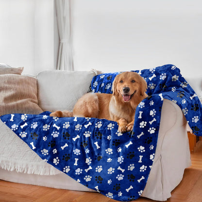 Waterproof Dog Blanket, Pattern Printing Super Soft Warm Fluffy Facecloth Sofa Car Bed Protector, Urine Proof Washable Outdoor Pet Blanket for Puppy Large Dogs & Cats(paw & Bone80*60)