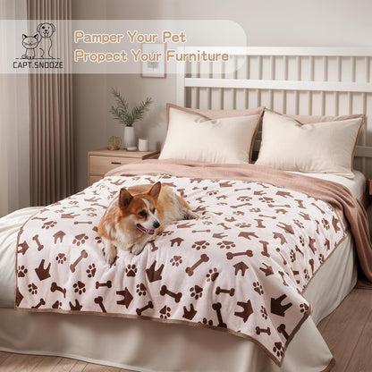 Waterproof Dog Blankets Pet Blanket 50"x60", Soft Fluffy Sofa Car Bed Protector, Reversible Sherpa Fleece Dog Blanket for Large Dogs (Dark Grey-Paws)