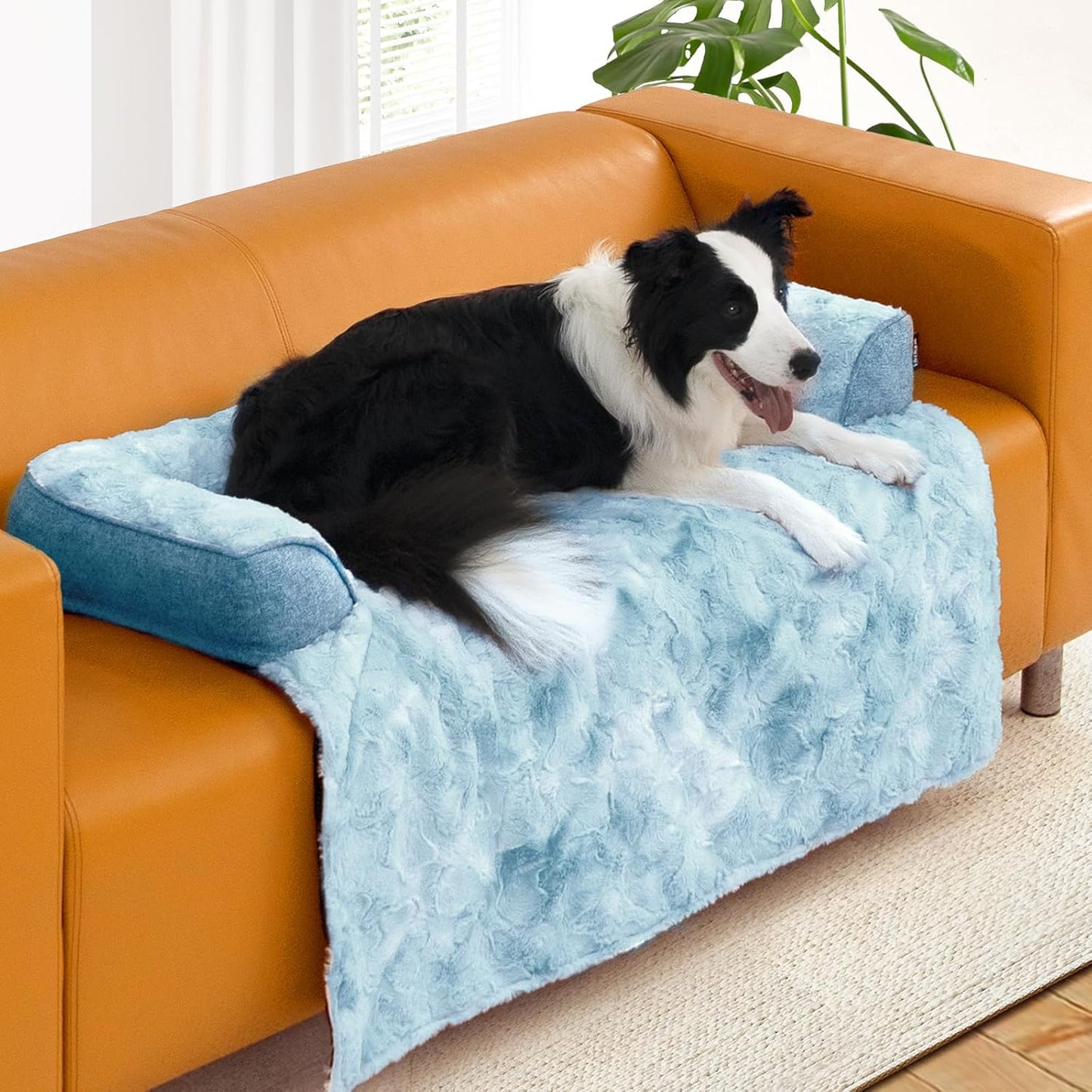 Calming Large Dog Bed for Couch, 41 x 37 inch Removable Couch Cover for Dogs Washable, Non-Slip Fluffy Plush Dog Sofa Mat for Furniture Protector - Grey