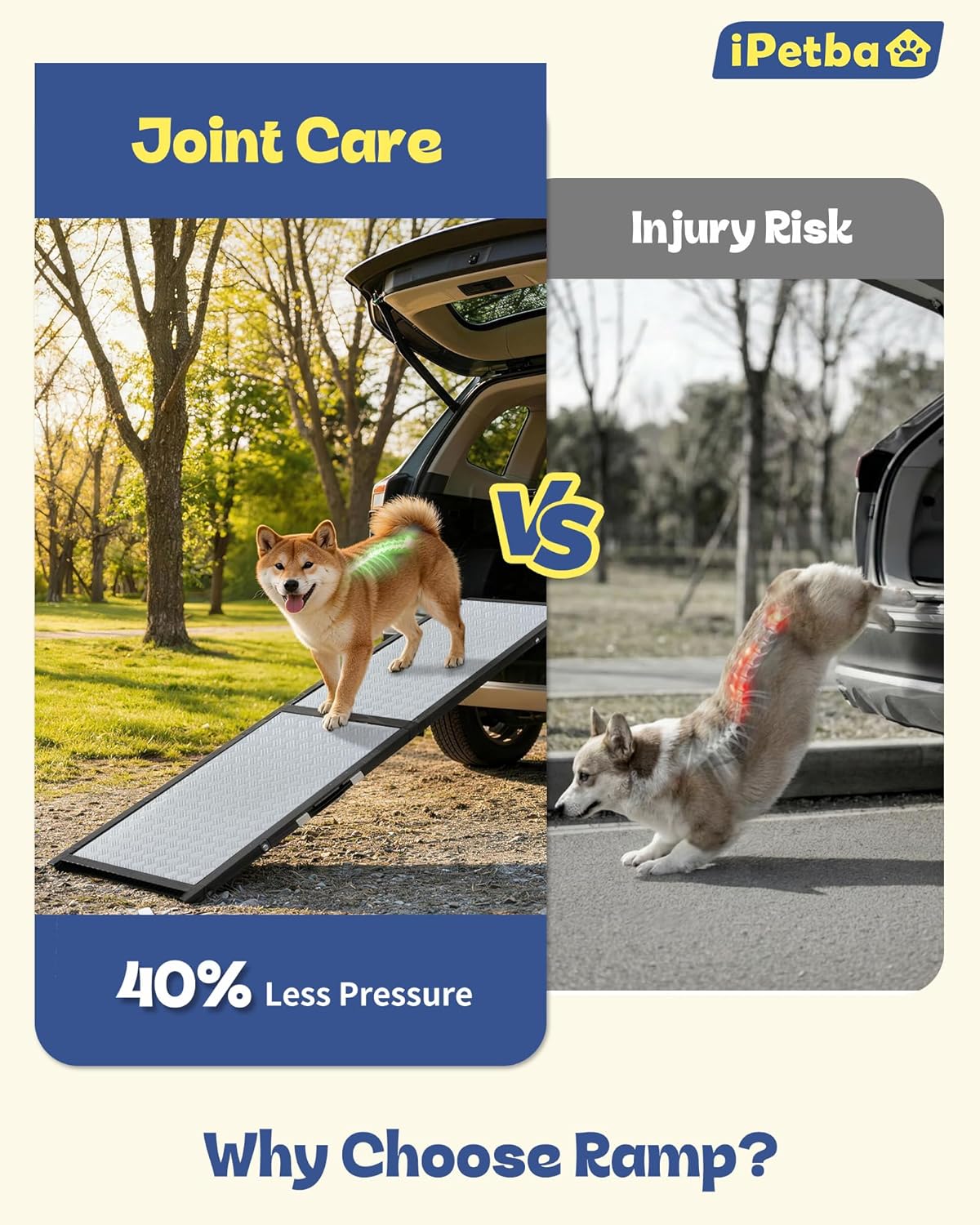 Dog Ramp for Bed & Couch for Small & Medium Dogs - Joint-Friendly, Anti-Slip, Adjustable, Odor-Free, Up to 70 lbs