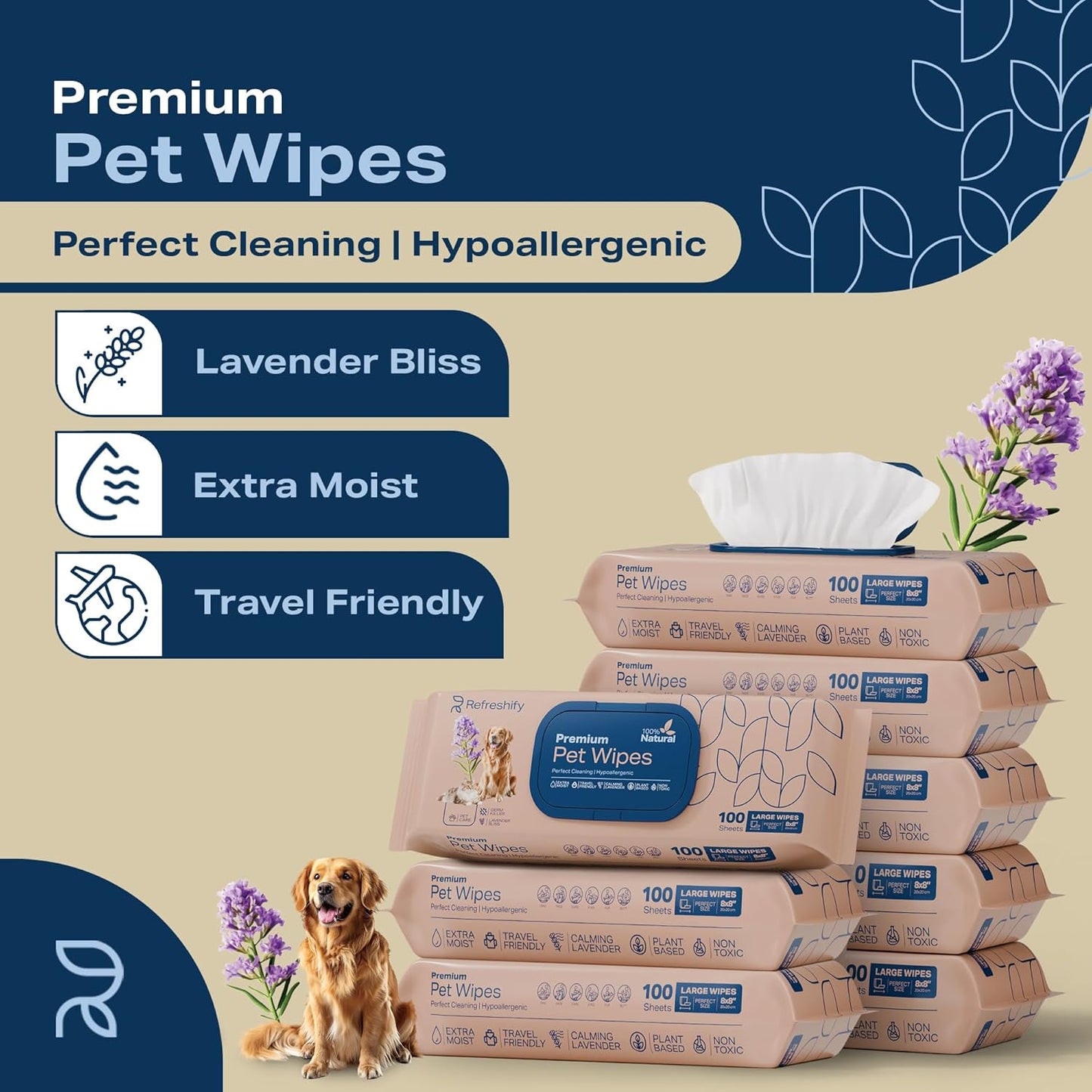 Dog Teeth Cleaning Wipes - 100 Value Pack - Fresh Mint Dog Dental Wipes, Vet Formulated Pet Teeth Cleaning Finger Wipes for Dogs & Cats – Effective Dog Teeth Cleaning, Plaque & Tartar Solution