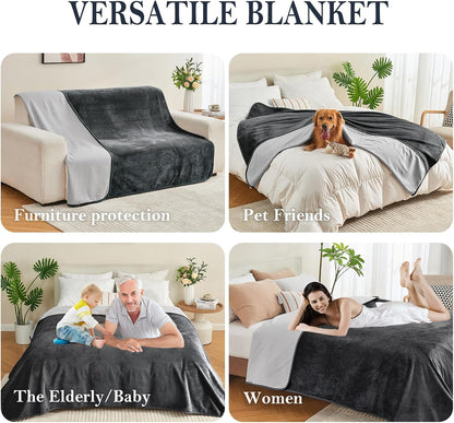 Waterproof Blanket 60"x80" for Adults, Reversible Waterproof Bed Cover for Dogs Cats Pets, Soft Leakproof Blanket for Bed Couch Sofa Furniture Protector, Dusty Pink/Off White