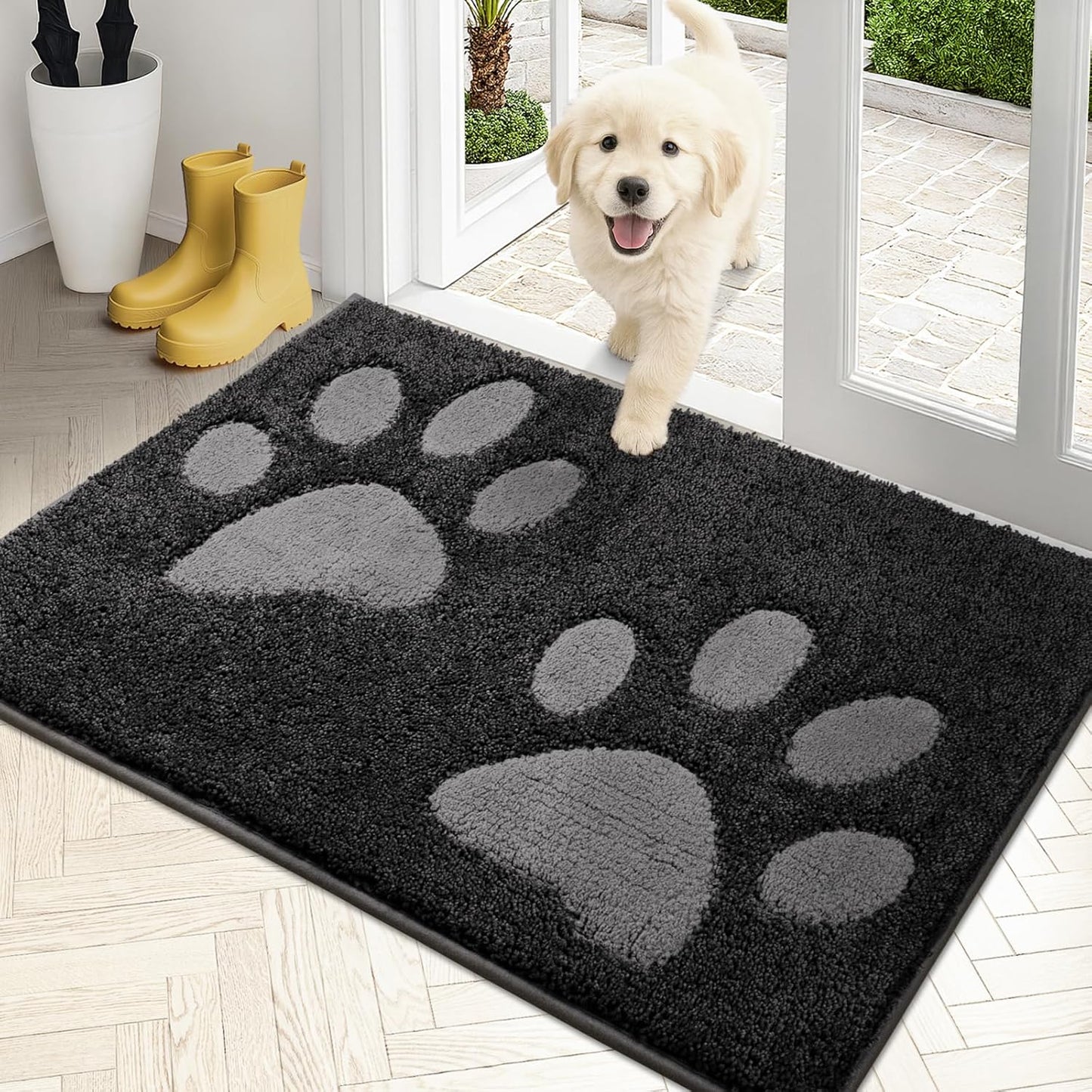 PURRUGS Dirt Trapping Door Mat 20" x 31.5", Non-Skid/Slip Machine Washable Microfiber Entryway Rug, Dog Doormat, Super Absorbent Welcome Mat for Muddy Wet Shoes and Paws, Grey