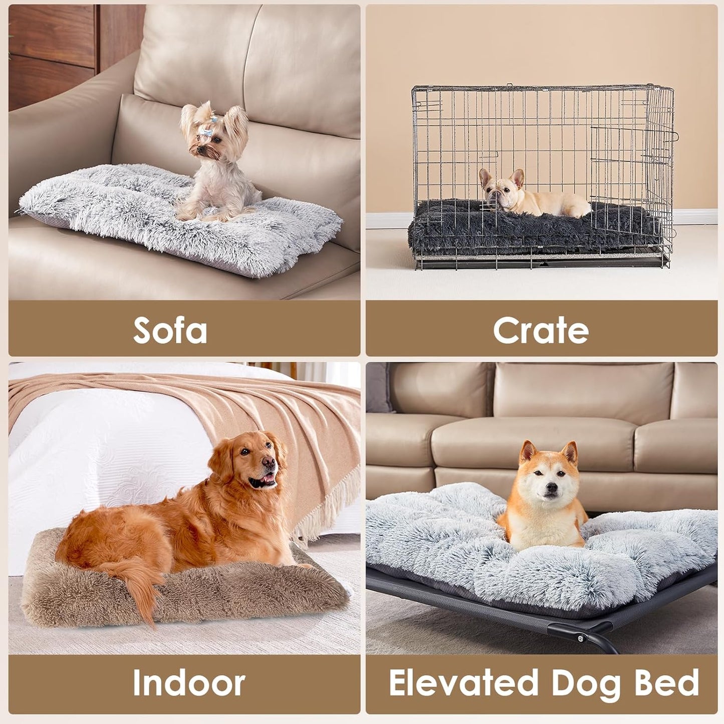 EHEYCIGA Fluffy Dog Crate Bed for Medium Dogs, Plush Faux Fur Crate Pad, Calming Anti Anxiety Medium Dog Bed, Washable Soft Warm Crate Mat with Non-Slip Bottom