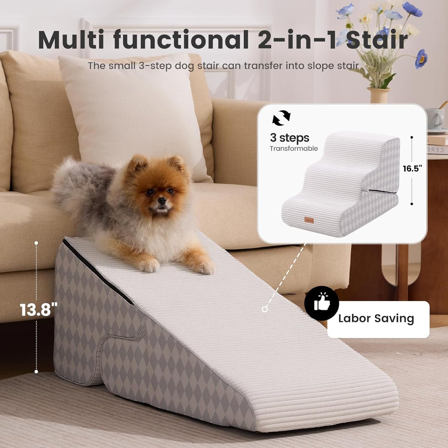 Gardner Pet 4-Step Dog Stairs for Small Dogs 18.5" H, Curved 4-Step Pet Stairs, Dog Steps for High Bed (18-20 in), Couch with Durable Non-Slip Waterproof Fabric Cover and CertiPUR-US Certified Foam