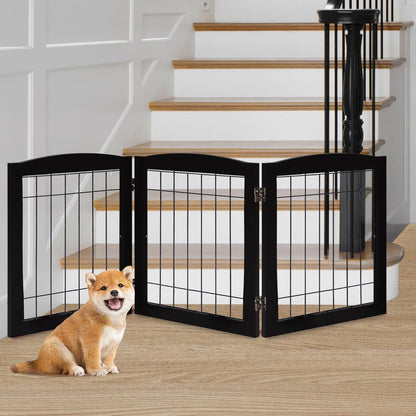 LZRS 2-Panel Freestanding Foldable Wood Dog Gate – Solid Wood & Steel Wire, Chew-Resistant Pet Barrier for Indoor Use, Ideal for Small to Medium Dogs, White
