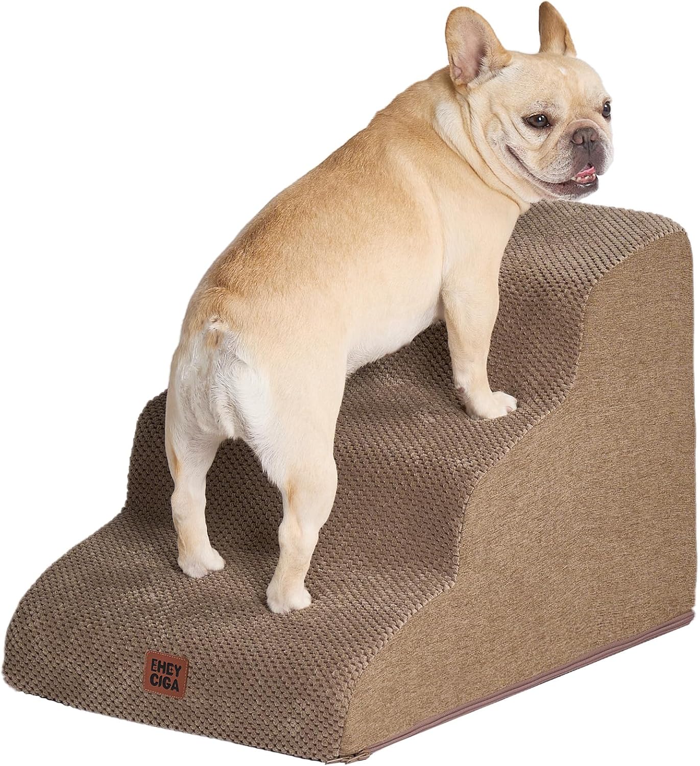EHEYCIGA Curved Dog Stairs Ramp for High Beds 19.7" H, 4-Step Dog Steps for Small Dogs and Cats, Pet Stairs for High Bed Climbing, Non-Slip Balanced Pet Step Indoor, Grey