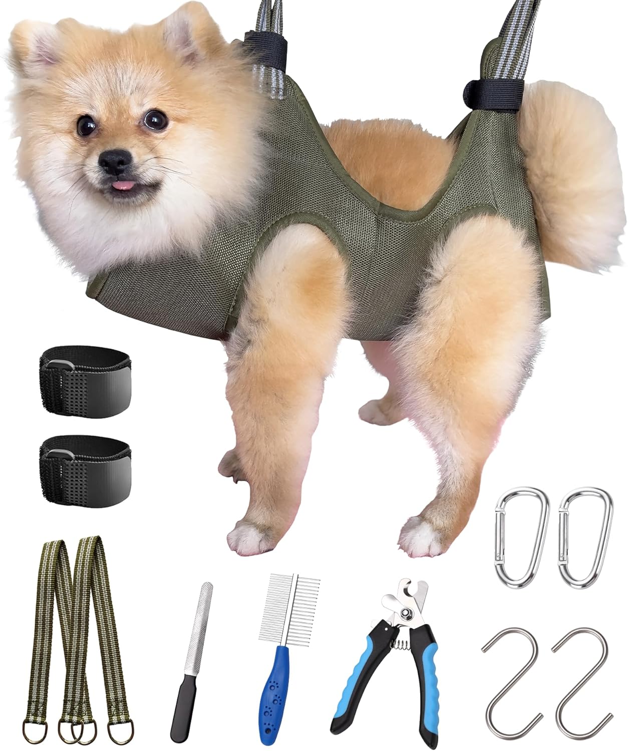 Kkiimatt 10 in 1 Pet Grooming Hammock Harness with Nail Clippers/Trimmer, Nail File, Dog Hammock/Grooming Sling for Nail Trimming/Clipping