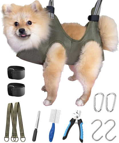 Kkiimatt 10 in 1 Pet Grooming Hammock Harness with Nail Clippers/Trimmer, Nail File, Dog Hammock/Grooming Sling for Nail Trimming/Clipping