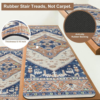 OJIA Non-Slip Carpet Stair Treads for Wooden Steps Set of 15, 30''X8'' Indoor Runner Resistant Rugs Rubber Safety Mats for Dogs, Kids & Elders, Stairway Grip