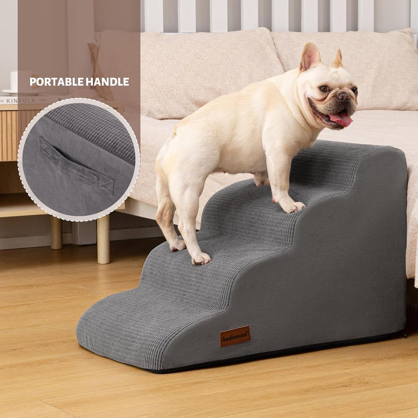 Aodisman 3-Step Dog Ramp and Stairs for Sofa and Chair - Non-Slip Sturdy Pet Steps for Small Dogs and Cats,15.7" H,Grey