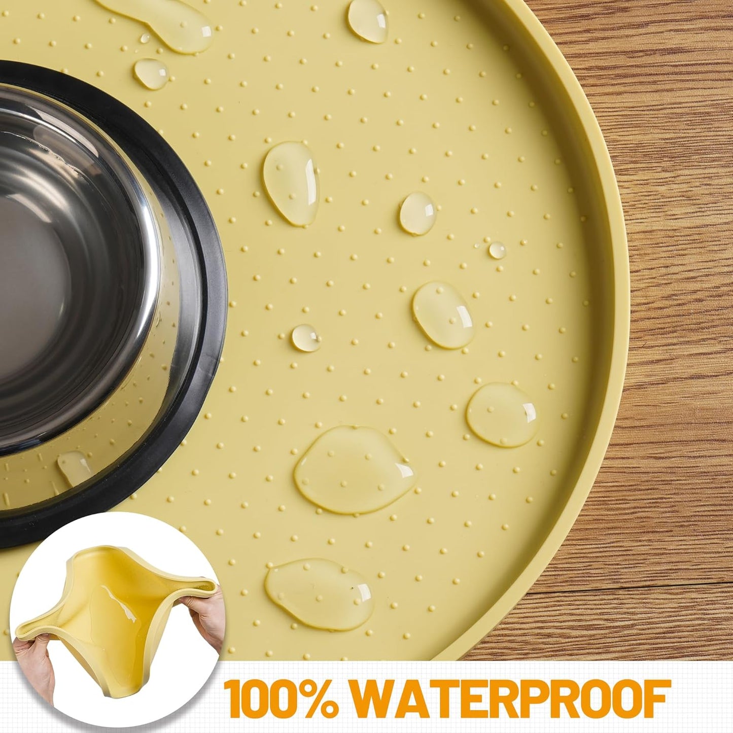 Hubulk 100% Waterproof Silicone Pet Feeding Mat with Raised Edge for Food and Water, Dog Bowl Mats, Cat Bowls Placemat with High Lip Protects Floor for Cats and Dogs (Gray, 19" L x 12" W)