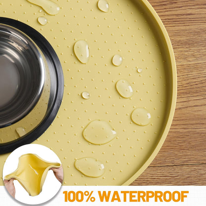 Hubulk 100% Waterproof Silicone Pet Feeding Mat with Raised Edge for Food and Water, Dog Bowl Mats, Cat Bowls Placemat with High Lip Protects Floor for Cats and Dogs (Gray, 19" L x 12" W)