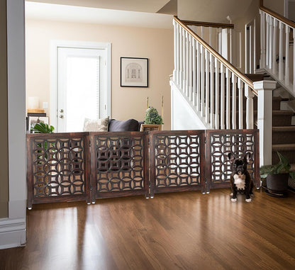 Croft&Cane Wooden Foldable Pet Dog Safety Gate – 3 Panel Freestanding Indoor Pet Fence (20 inches W x 24 inches H) – Hand-Carved Solid Wood & MDF – Fully Assembled - Antique Brown