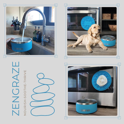 Stainless Steel Slow Feeder Dog Bowl for Large Dogs | 64 oz, Non-Slip Base with Textured Lick Mat Lid & Silicone Slow Feeder Insert – Deep Anti-Gulp Metal Puzzle Bowl for Large Breeds (Steel Gray)