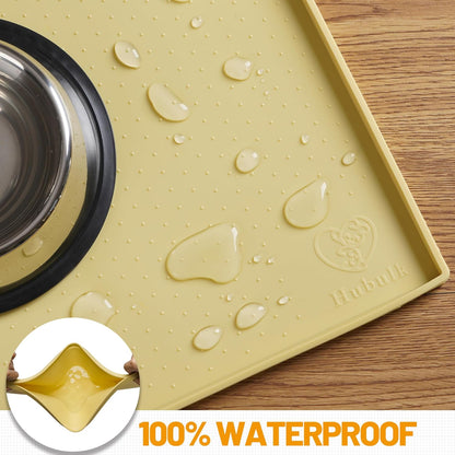 Hubulk Dog Feeding Mat,100% Waterproof Food Grade Silicone Pet Food and Water Bowl Placemat,Dishwasher, High Raised Edge to Prevent Spills,Nonslip Tray to Stop Messes on Floor (19"x12"x0.5", Grey)