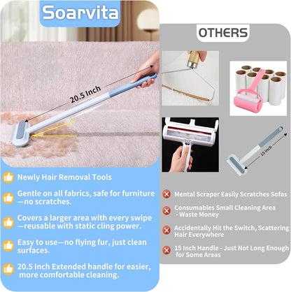 Pet Hair Remover for Furniture: Extra Long 23.2 Inch Reusable Pet Hair Removal Brush for Dog & Cat Hair, Effective on Couch, Carpet, Bedding, and Clothes, Gentle & Washable Design
