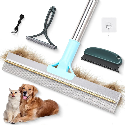 Carpet Rake for Pet Hair Removal Tool, Uproot Clean Reusable Pet Dog Cat Hair Remover with Adjustable Long Handle, 3 Pcs Carpet Brush for Rugs, Mats, Couch, Furniture，1 Brush Cleaning Comb