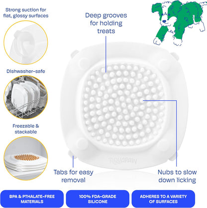 Aquapaw Lick Mat for Dogs 2-Pack XL, Suction Cup Dog Slow Feeder Pad & Licking Mat for Peanut Butter Treats – Calming Dog Bathing Aid, Stress Relief & Mental Stimulation for All Breeds - White