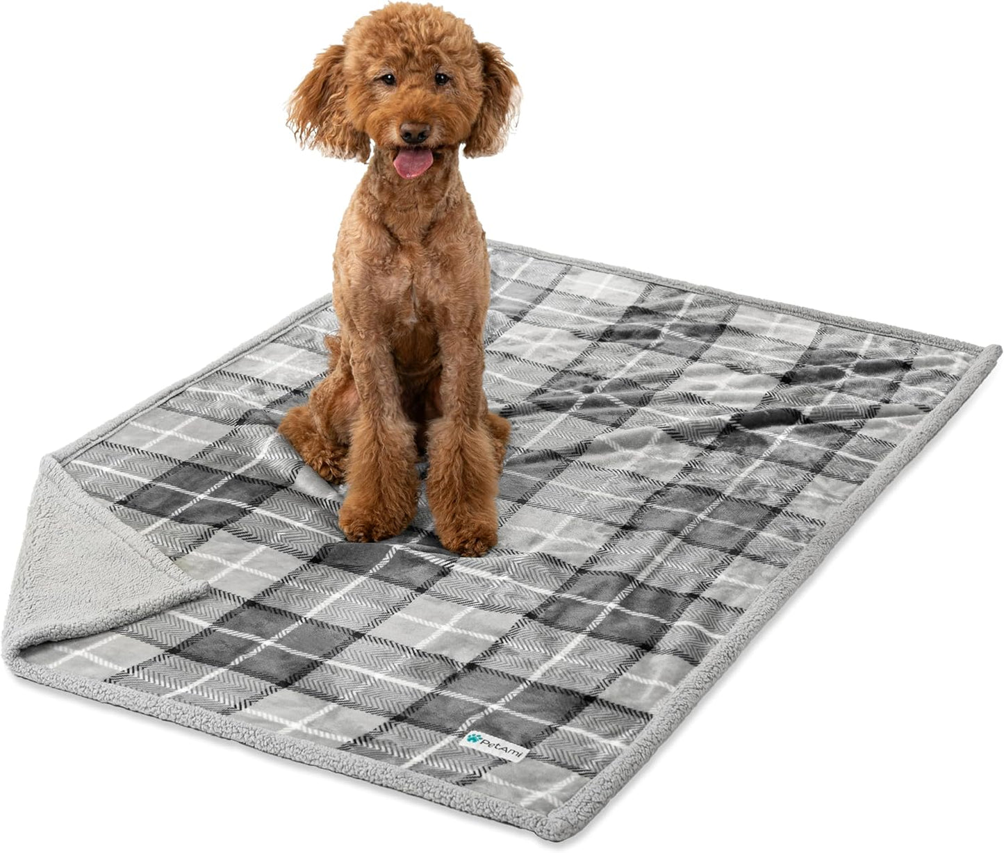 PetAmi Waterproof Dog Blanket for Couch, Large 60x40, Pee Proof Sherpa Fleece Reversible Pet Throw, Furniture Protector for Bed Sofa Kennel, Soft Washable Cover for Medium Dogs Cats, Grey Sherpa