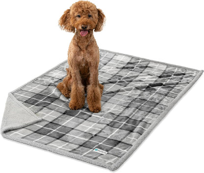 PetAmi Waterproof Dog Blanket for Couch, Large 60x40, Pee Proof Sherpa Fleece Reversible Pet Throw, Furniture Protector for Bed Sofa Kennel, Soft Washable Cover for Medium Dogs Cats, Grey Sherpa