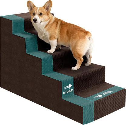 Dog Stairs for Bed, Extra Wide 5-Step Dog Steps for High Bed, High-Density Foam Pet Stairs with Non-Slip Removable Washable Cover for Small Pets, 23" H, Navy