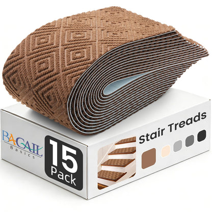 BAGAIL 15 Pack Non-Slip Stair Treads for Wooden Steps, 8"x30" Peel and Stick Carpet Stair Runners, Machine Washable Indoor Step Covers with No-Residue Adhesive for Dogs, Kids & Elderly - Dark Gray