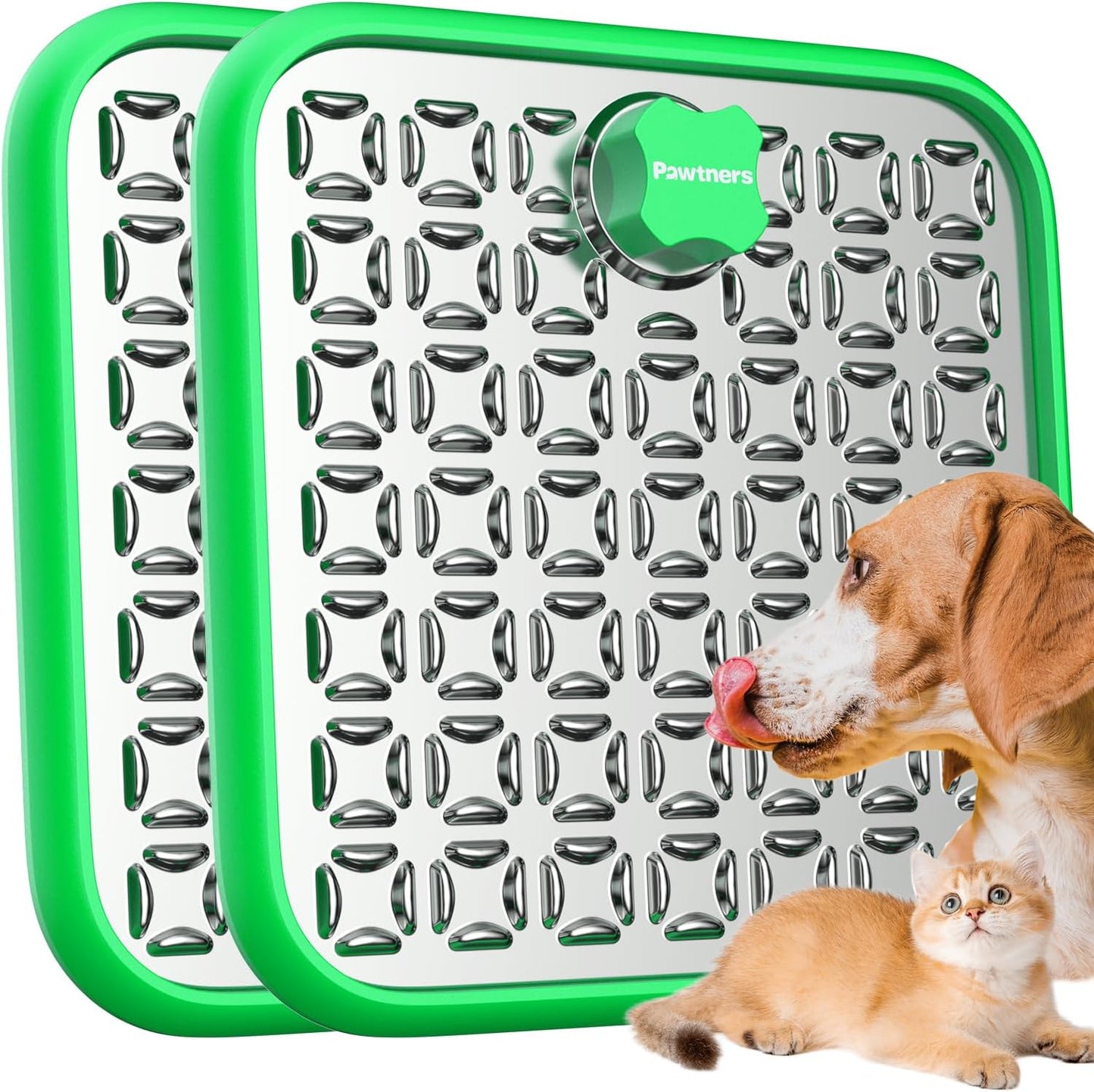Lick Mat for Dogs & Cats, Stainless Steel Pet Slow Feeder for Crate Boredom & Anxiety Reduce, Cat Licking Pads with Spatula & Scrubbing Brush, Blue