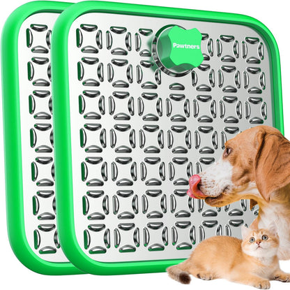 Lick Mat for Dogs & Cats, Stainless Steel Pet Slow Feeder for Crate Boredom & Anxiety Reduce, Cat Licking Pads with Spatula & Scrubbing Brush, Blue