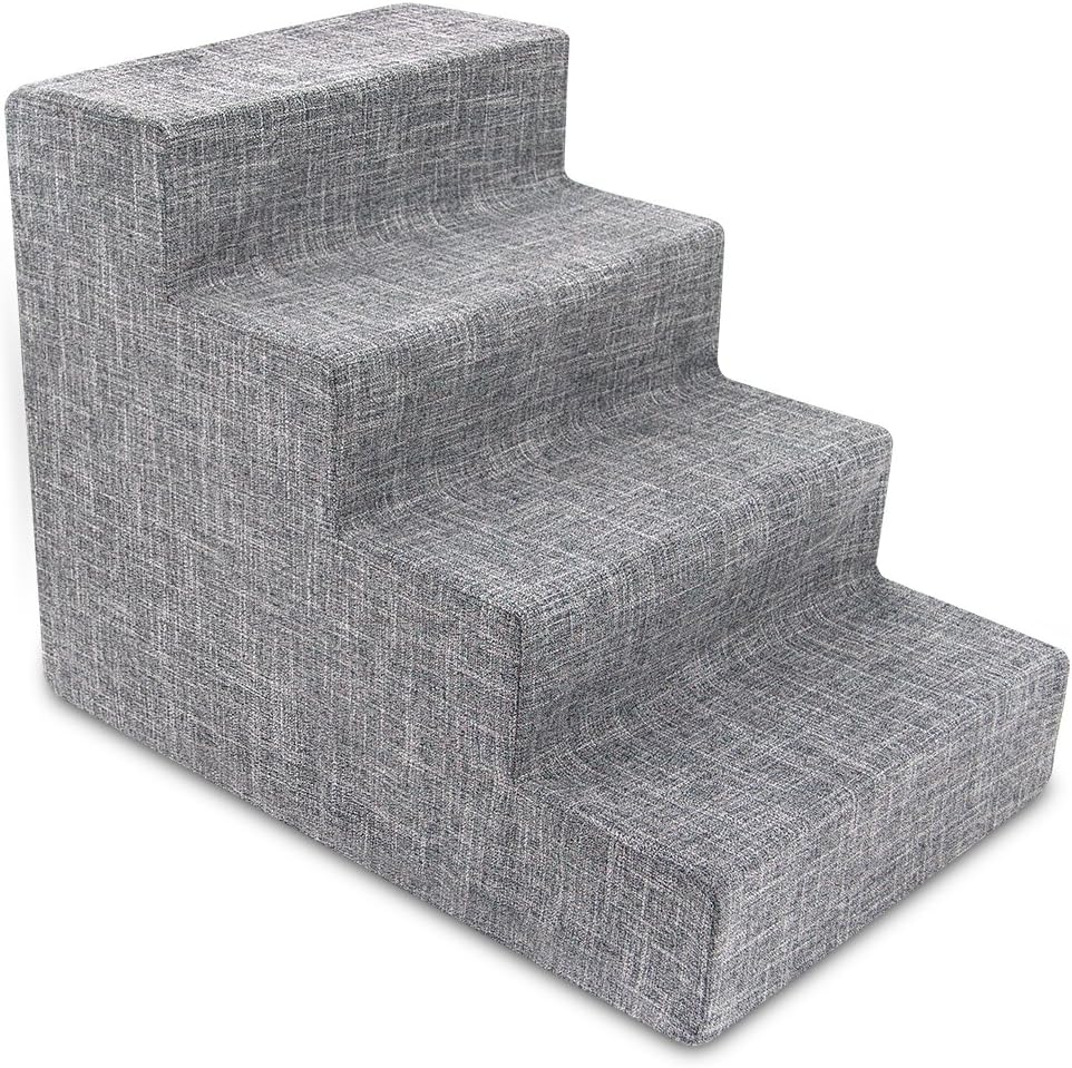 Best Pet Supplies Dog Stairs & Steps - Foam Steps for Small Dogs & Cats, Non-Slip Indoor Balanced Pet Step Support, Dog Ramp, No Assembly, Ash Gray Linen, 2-Step (12-inch Height)