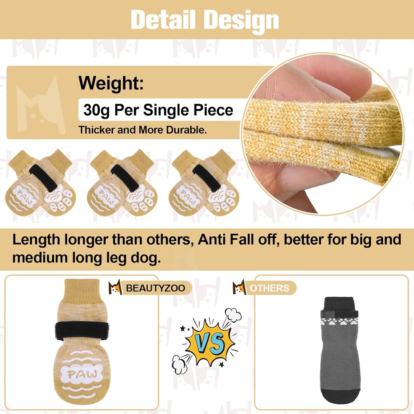 BEAUTYZOO Anti-Slip Dog Socks,Dog Shoes for Hot/Cold Pavement,Paw Protectors with Grips 3 Pairs for Puppy Small Medium Large Senior Old Dogs,Dog Socks to Prevent Licking and Hardwood Floor Protection
