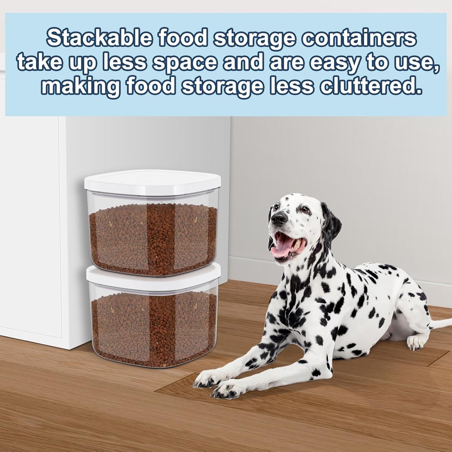 6 lbs Airtight Dog Cat Food Storage Container and Dog Treat Containers BPA-Free, PET Clear Stackable Pet Storage Bin, 1-Cup Scoop, 1-Sponge cleaning brush, Pop Top, With handle, Easy Mobility-Medium
