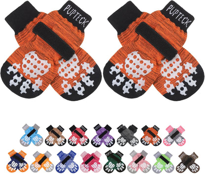 PUPTECK Anti-Slip Dog Socks with Double Sides Grips for Small Medium Large Dogs Hardwood Floors Prevents Licking, Dog Shoes for Hot Pavement Traction Control Paw Protector for Senior Dogs, Grey L