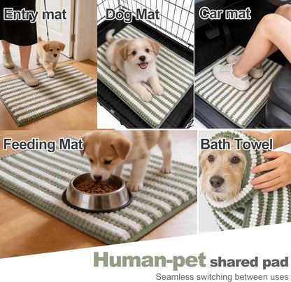 pobopobo Dog Door Mat for Muddy Paws - Absorbent & Washable Chenille Rug, Non-Slip Dirt Trapper for Indoor Outdoor Entryway, Quick Dry Pet Mat for Muddy Dogs (Striped Gray-Blue&White, 24" x 16")
