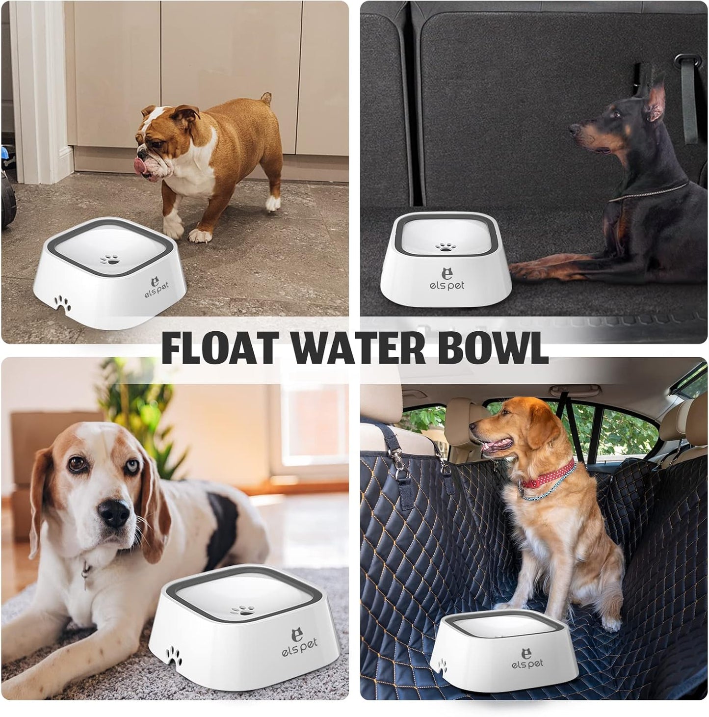 ELS PET Travel Bowl, No Spill, No Drip Slow Water Feeder/Dispenser for Dogs, Cats, 35oz/1L, Splash Proof Travel Bowl for Crate and Car, Keeps Floor & Beard Dry, Dishwasher Safe (Grey)