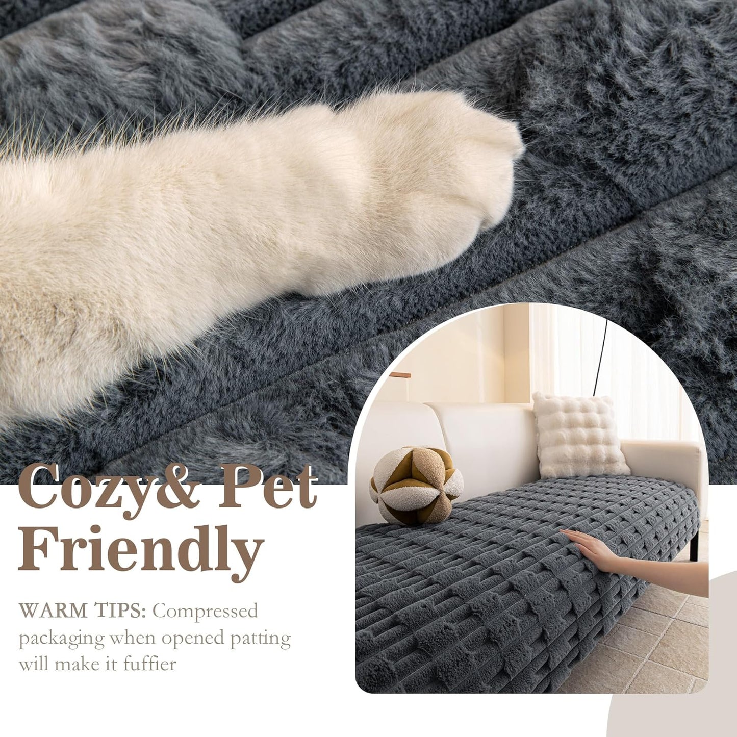 MYSKY HOME 100% Waterproof Couch Cover for Dogs, Plush Pet Couch Covers for Sofa Washable, Couch Covers for 2 Cushion Sofa Pet Friendly, Non-Slip Durable Sofa Cover Slipcover Protector, Cream, 35"x63"