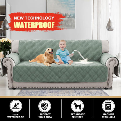 PrinceDeco 100% Waterproof Couch Cover for 3 Cushion Couch Sofa Pet Friendly Non-Slip Couch Cover for Dogs Washable Water Resistant Furniture Protector with Elastic Straps(Sofa 68", French Oak)