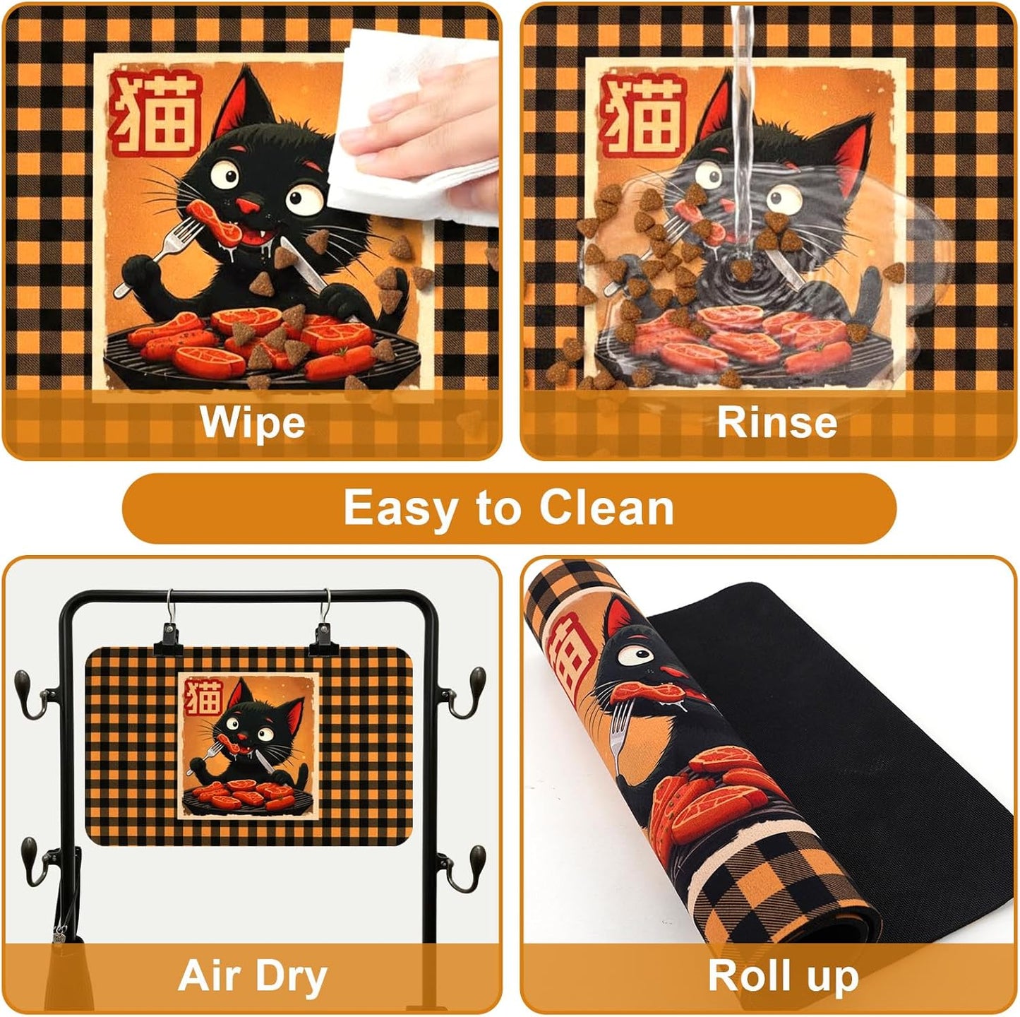 Dog Food Mats for Floors Waterproof Mat for Cat Food and Water Bowls - Absorbent Quick Dry Non Slip Mat for Pet Feeding