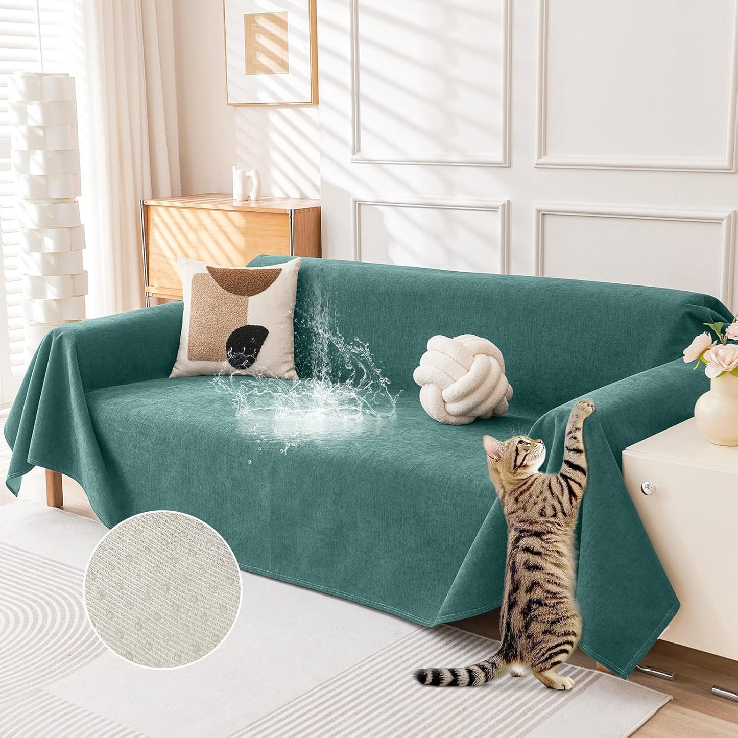Deep Dream Cat-Scratch Resistant Couch Cover, Waterproof Sofa Cover for 3 Cushion Couch Washable, Pet Friendly Couch Protectors Anti Slip Thickened Love Seat Slipcovers for Pets, 71" x 118", Dark Grey