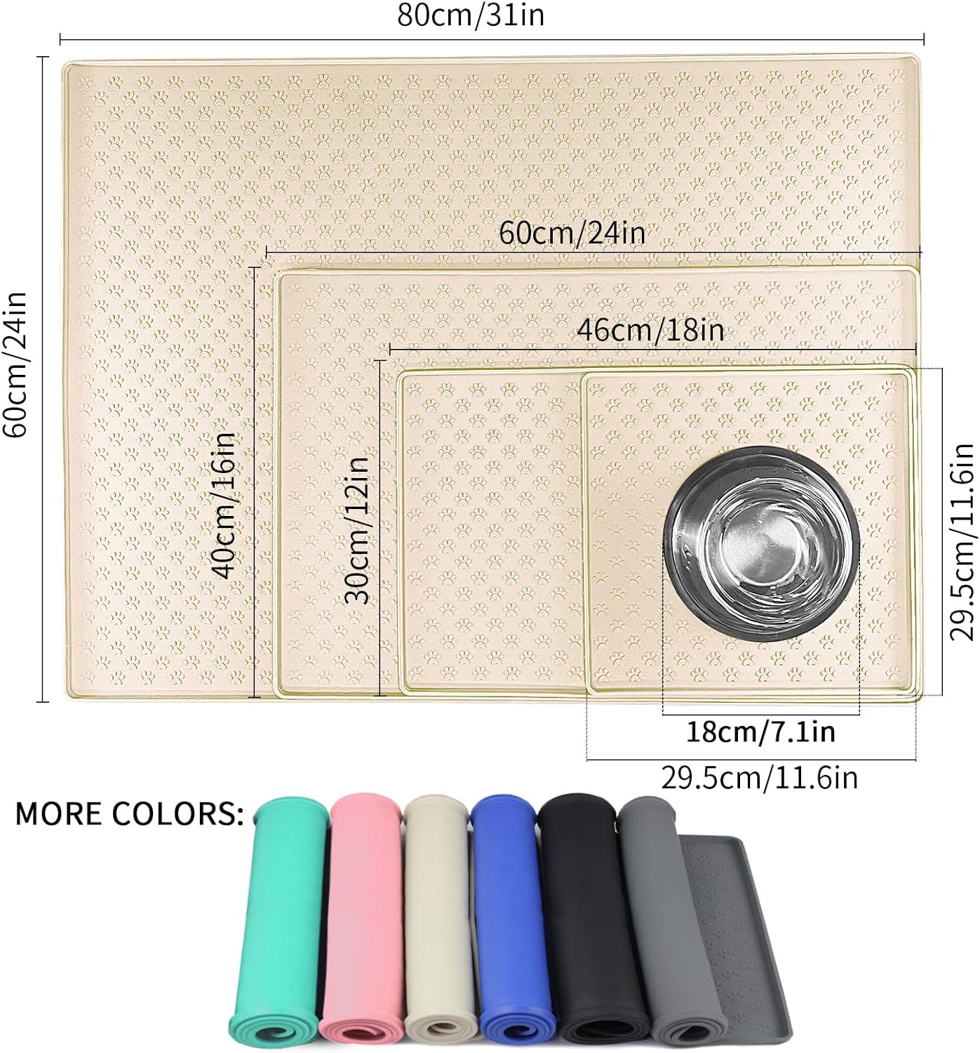 Ptlom Pet Placemat for Dog and Cat, Mat for Prevent Food and Water Overflow, Suitable for Small, Medium and Big Pet, 18" 12", Grey, Silicone