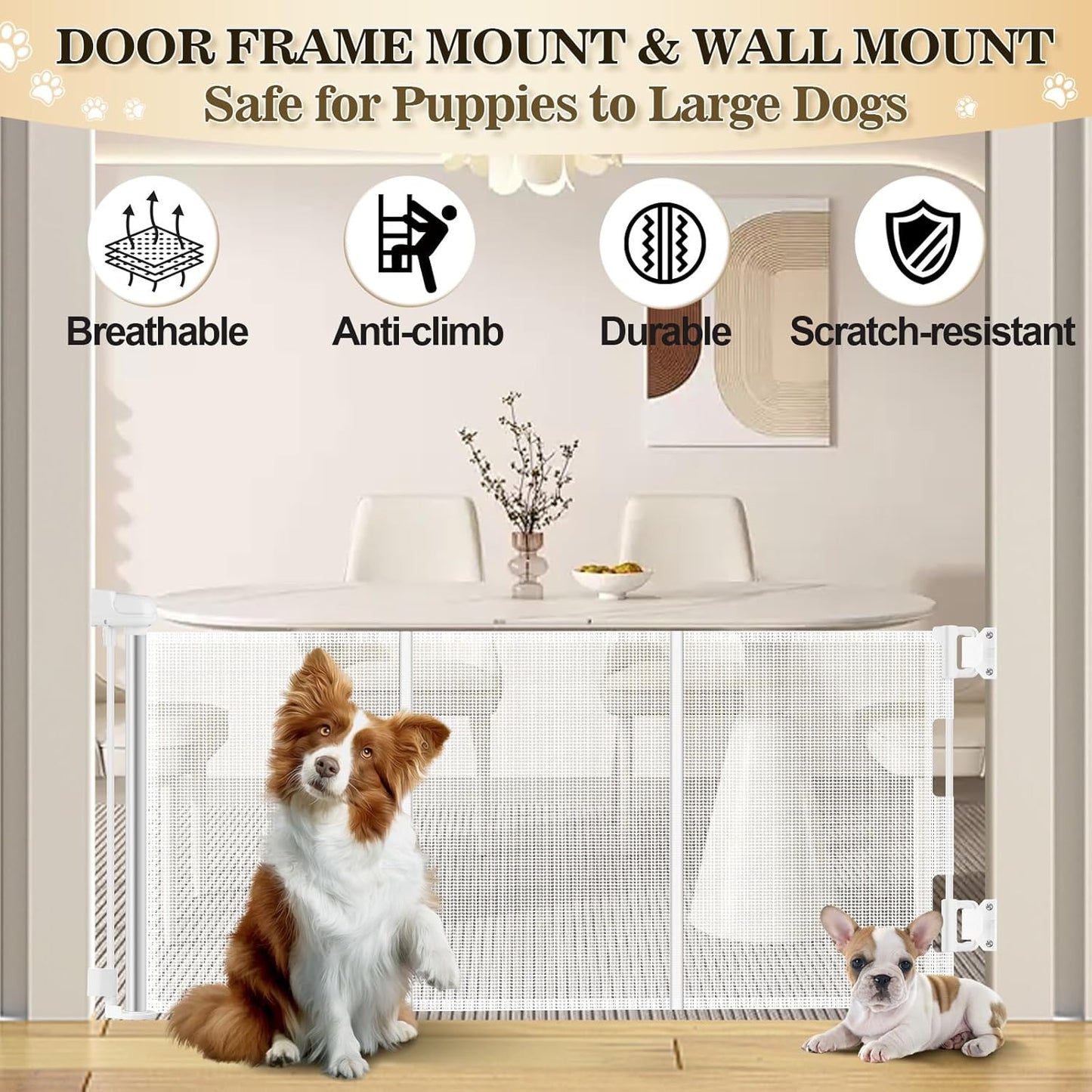 2 Pack Short Dog Gate Pet Gates Puppy Gate 14" H 59" Wide Step Over Pet Fence, Mesh Retractable Indoor Outdoor Expands Up to 59 Inches Small Dog Gates for Doorways Stairs