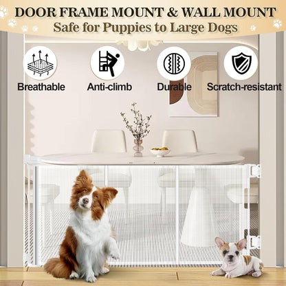 2 Pack Short Dog Gate Pet Gates Puppy Gate 14" H 59" Wide Step Over Pet Fence, Mesh Retractable Indoor Outdoor Expands Up to 59 Inches Small Dog Gates for Doorways Stairs