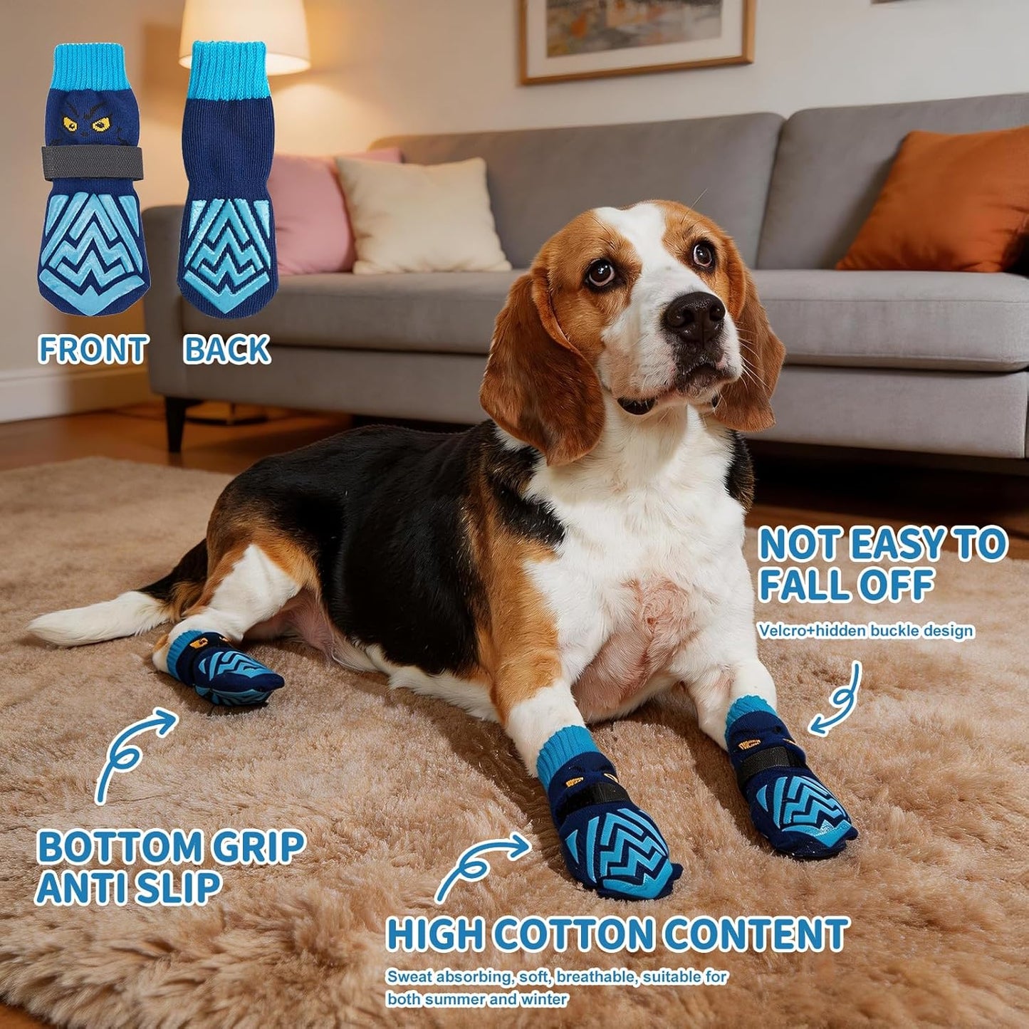 Non-Slip Dog Socks & Owner Sock Set- Extra-Grip, Paw Protection for Senior & Active Dogs(Grey,L)