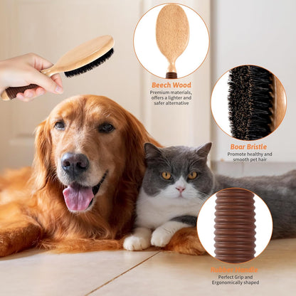 Dog Brush for Long Haired Dogs, 27mm Extra Long Metal Pin Dog Deshedding Brush and Comb Set, Short Haired Shedding Grooming Detail Pets Brush Set with Rubber Handle