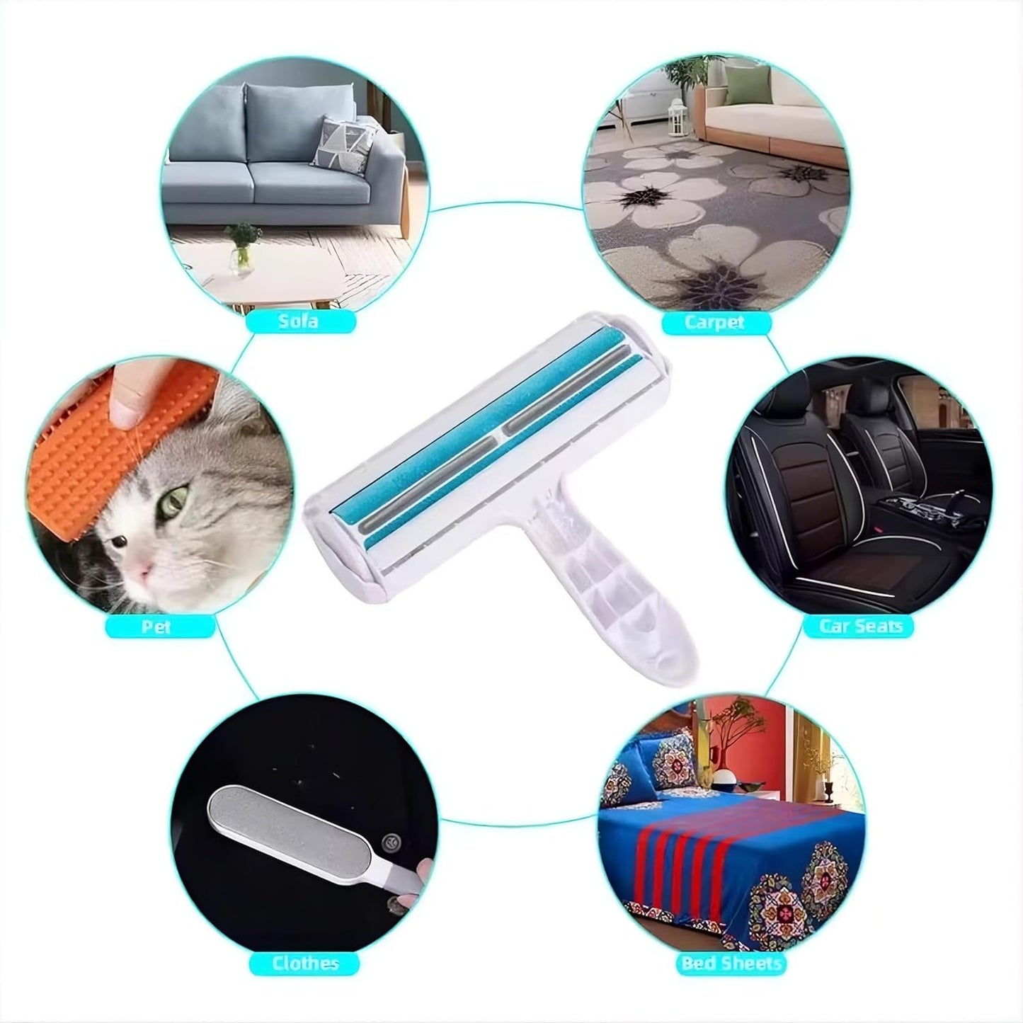 Reusable Pet Hair Remover Roller – Dog & Cat Fur Lint Cleaner for Sofa, Carpet, Bed & Car Seats – No Adhesive Required (White/Grey)