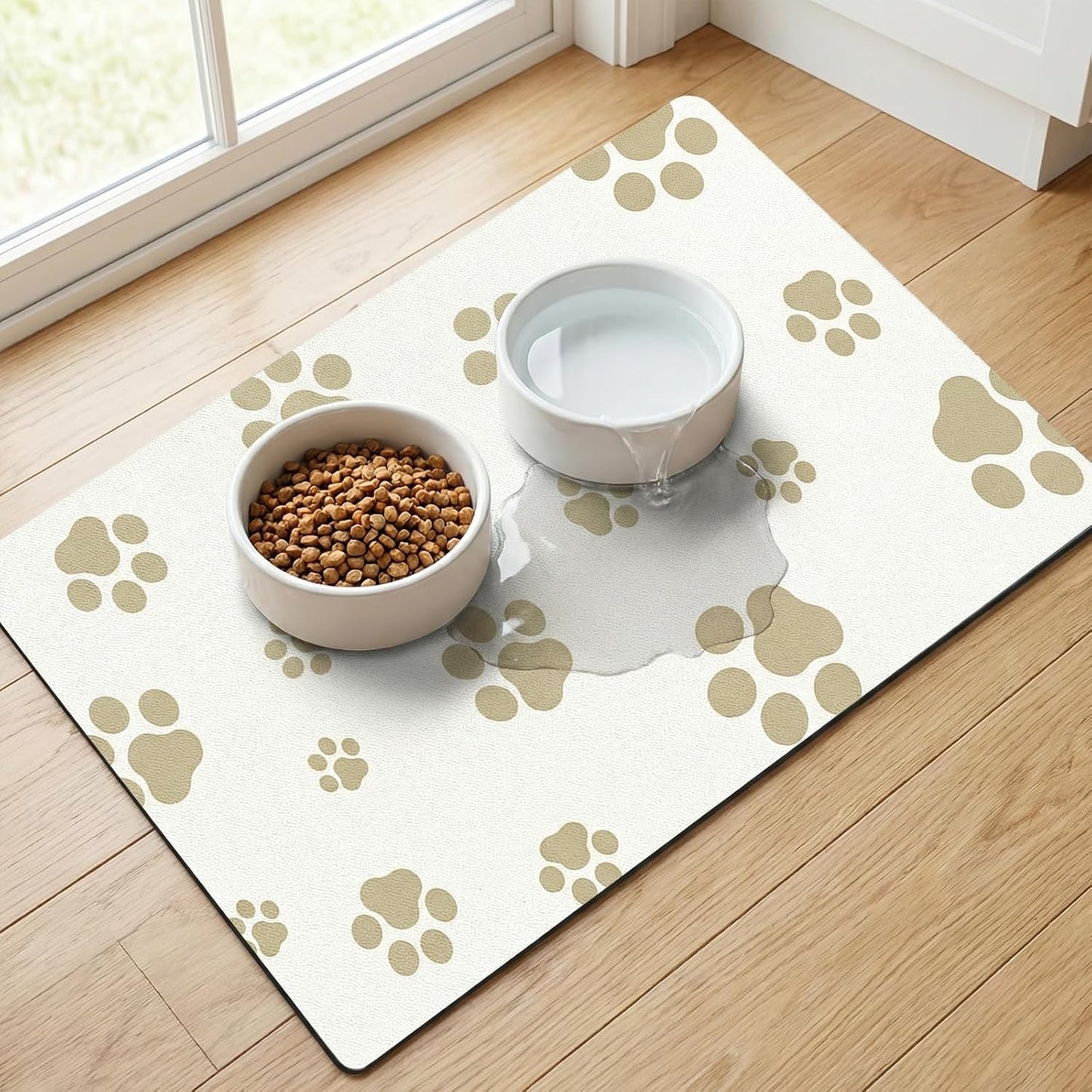 18"×30" Dog Food Mat-Absorbent Dog Mat for Food and Water, No Stains Quick Dry Cat Food Bowl Mat with Footprints for Messy Drinkers,Dark Grey