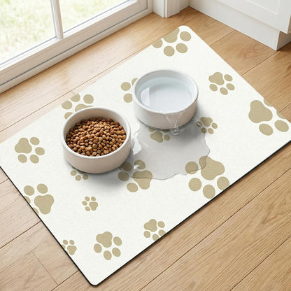 18"×30" Dog Food Mat-Absorbent Dog Mat for Food and Water, No Stains Quick Dry Cat Food Bowl Mat with Footprints for Messy Drinkers,Dark Grey