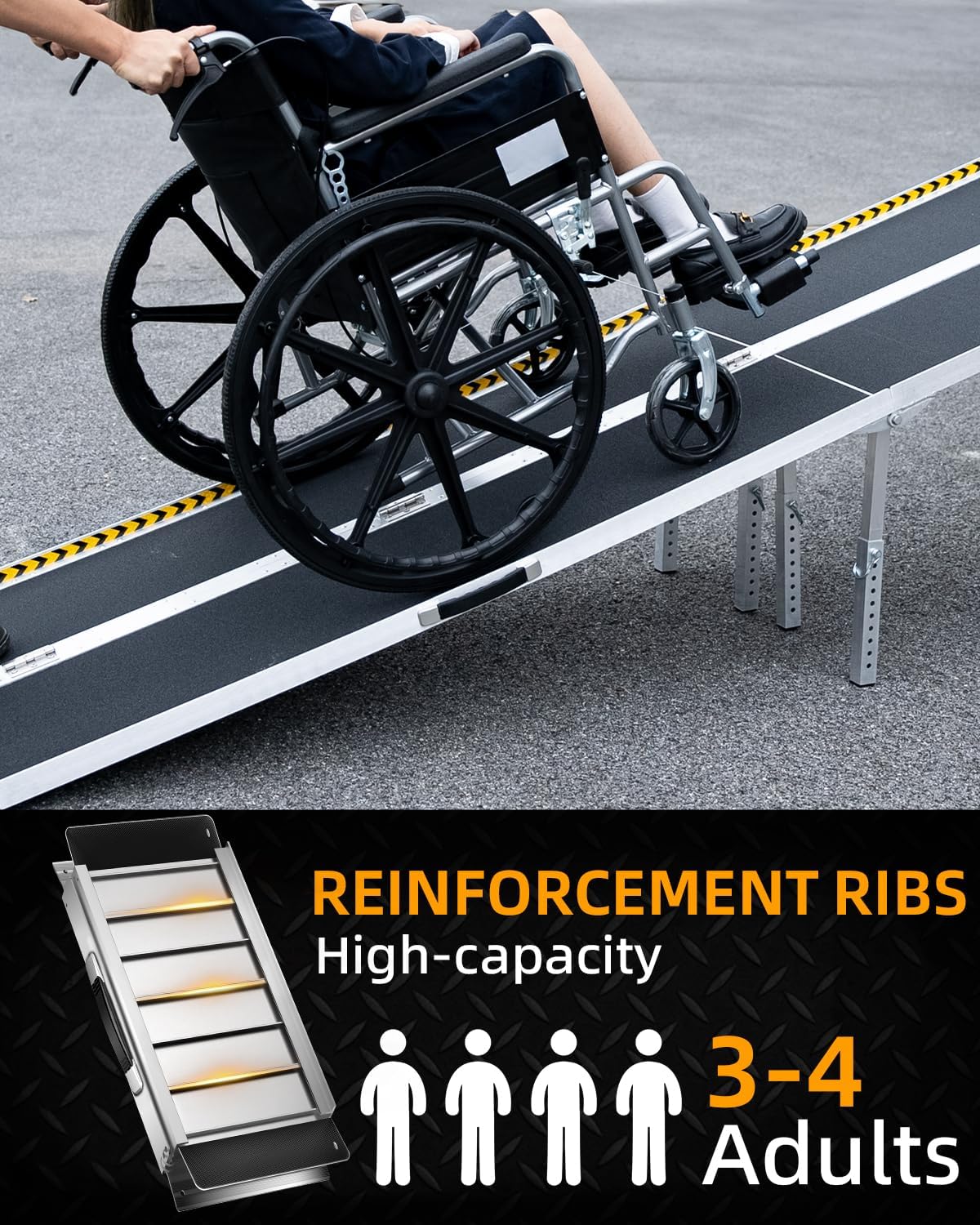 VNN Portable Wheelchair Ramp 4FT, Non-Slip Aluminum Ramps for Wheelchairs for Home, Handicap Wheelchair Ramps for Home Steps, Aluminum Loading Dock Plates, Doorways, Black