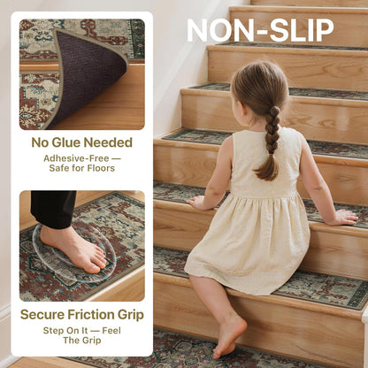 sarben Non Slip Stair Treads for Wooden Steps 15PCS - 8"x30" Indoor Safety Carpet, Edging Mats with TPE Adhesive Backing, Pet and Elderly Friendly Stair Rugs (Taupe) - Colors B