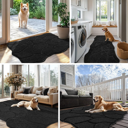 BSICPRO Large Dog Door Mat for Mud Paws, 22x47 Absorbent Dirt Trapper Long Door Mat, Non-Slip Washable Mud Mat for Dogs, Microfiber Soft Pet Rug Mat for Entryway, Dog Paws, Patio (Gray)